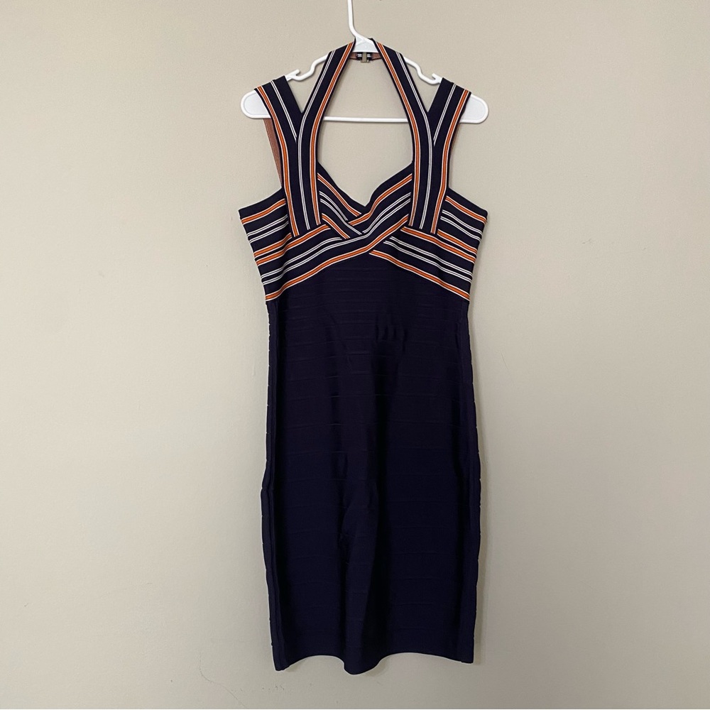 Guess Navy and Orange Strapless Dress